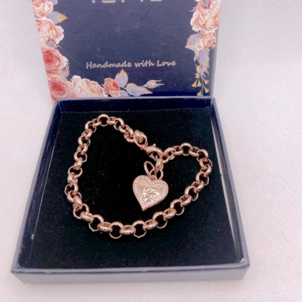 Rose Gold Plated Initial Heart Charm Bracelet (F,G)